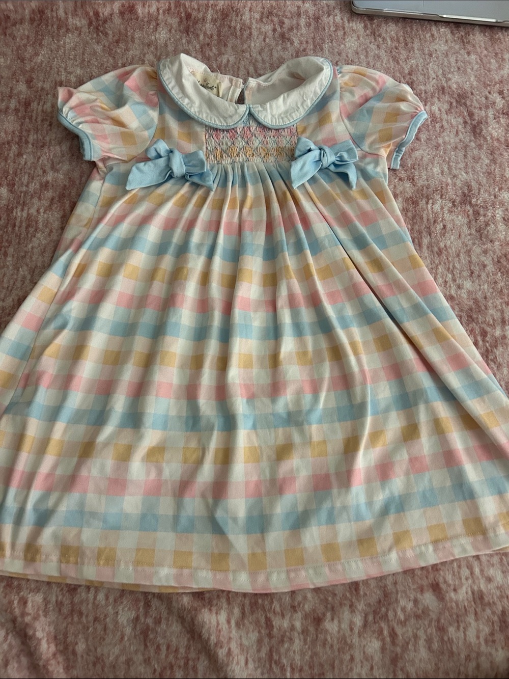 Pastel Gingham Smocked Peter Pan Dress for Girls